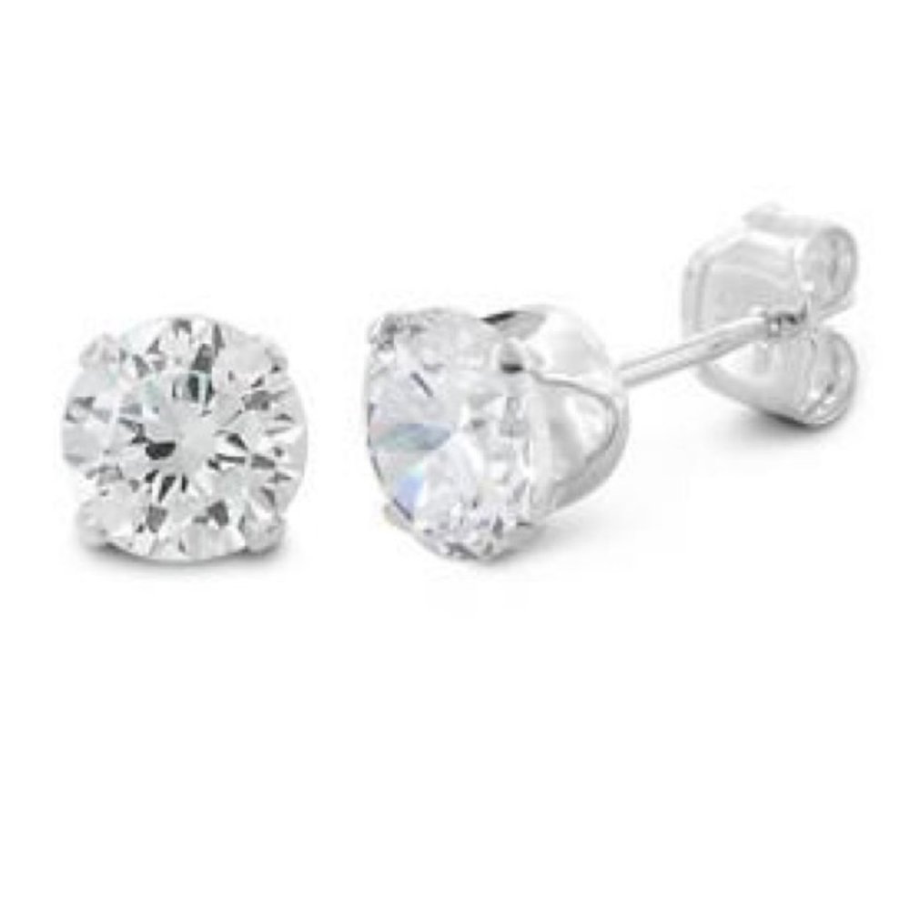 925 Silver Post Round Clear Brilliant Cubic Zirconia Stud Earrings Unisex 8mm